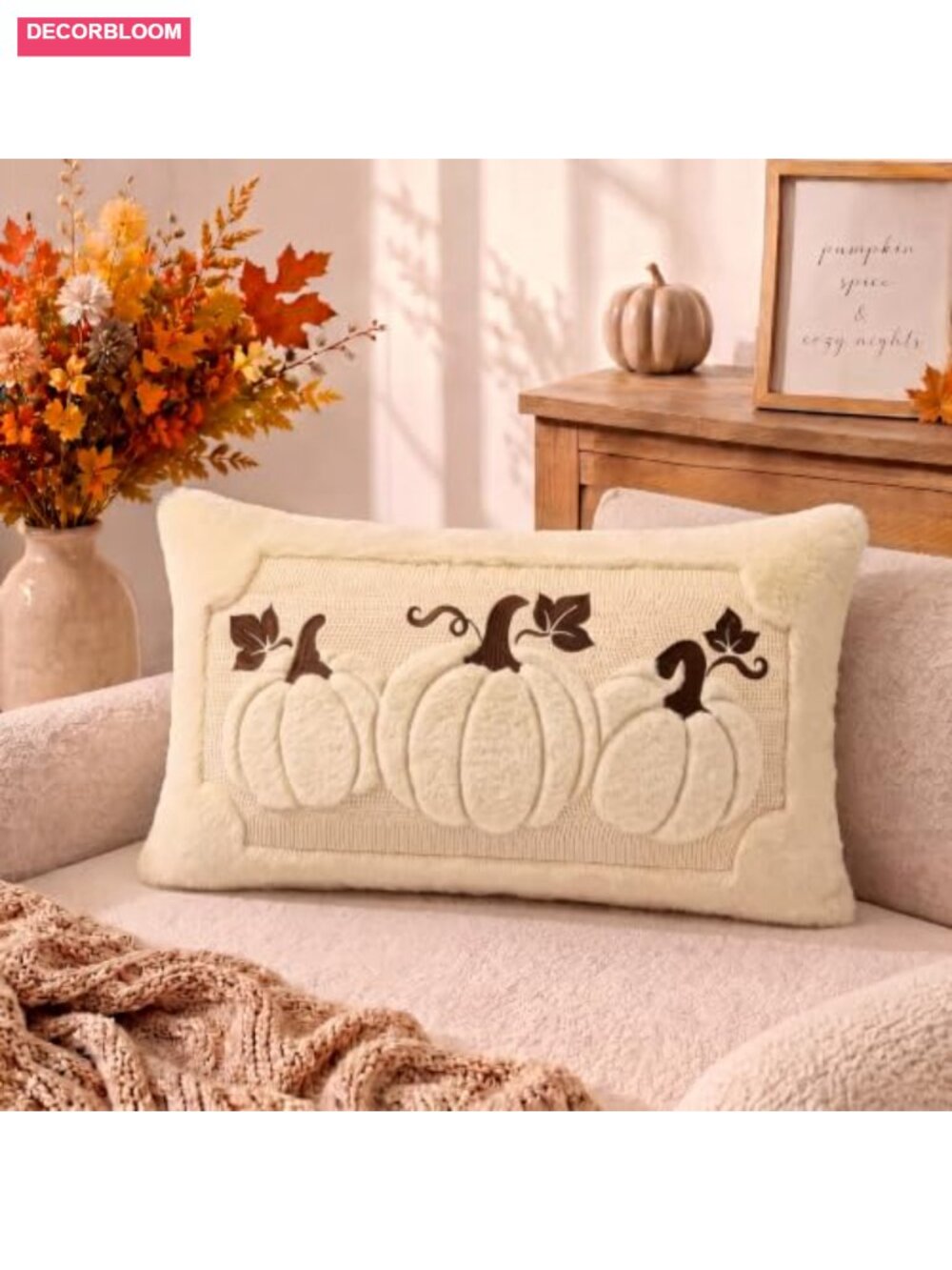 Retro Farmhouse Fall Throw Pillow Covers Faux Fur Velvet 12x20 Lumbar